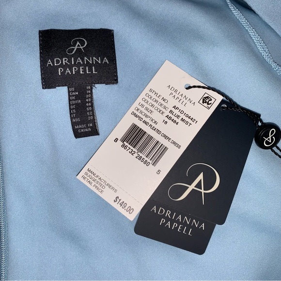 ✨NWT✨ Adrianna Papell DRAPED AND PLEATED CREPE SHORT DRESS IN BLUE MIST - Picture 9 of 13
